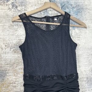Vintage Y2K FAISCA Black Lace Ruched Mini Dress Goth‎ Coquette Party Size S